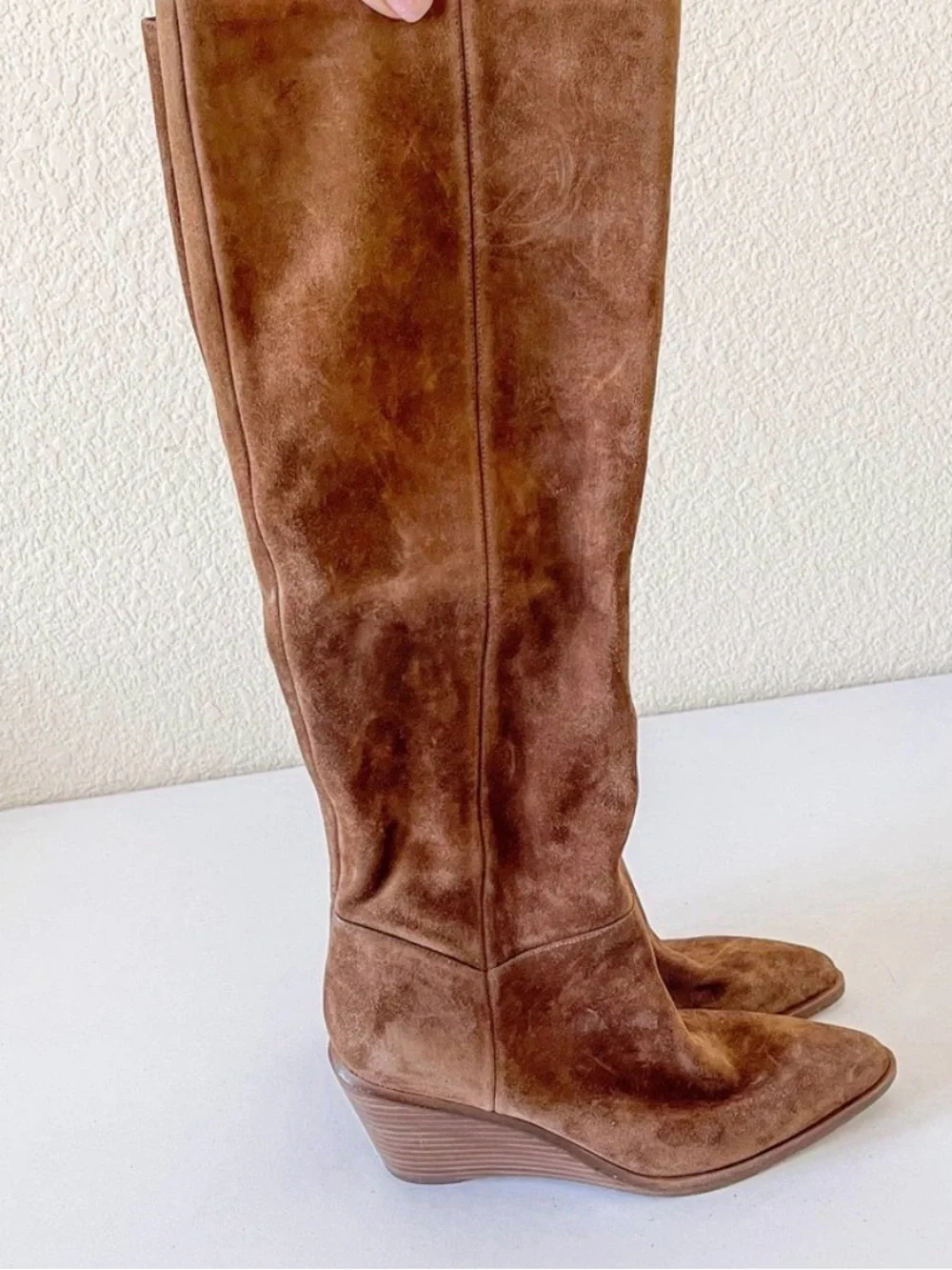 Vince Brown Suede Over-the-Knee Wedge Boots